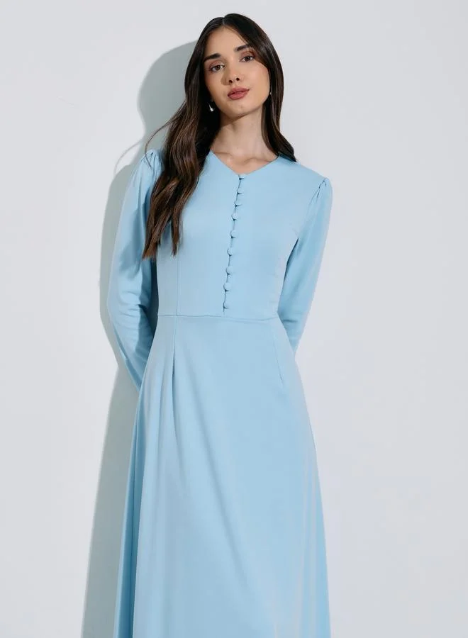 Styli Women Button Placket Plain Maxi Dress