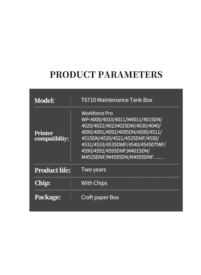 Terabyte صندوق صيانة الحبر المعاد تصنيعه T6710 بديل لـ T-6710 C13T671000 لطابعات Workforce WF-4630 WF-4640 WF-5110 WF-5190 WF-5690 WP-4020 WP-4540 WP-4590 WP-4520 WP-4530 WP-4533 - Image 3