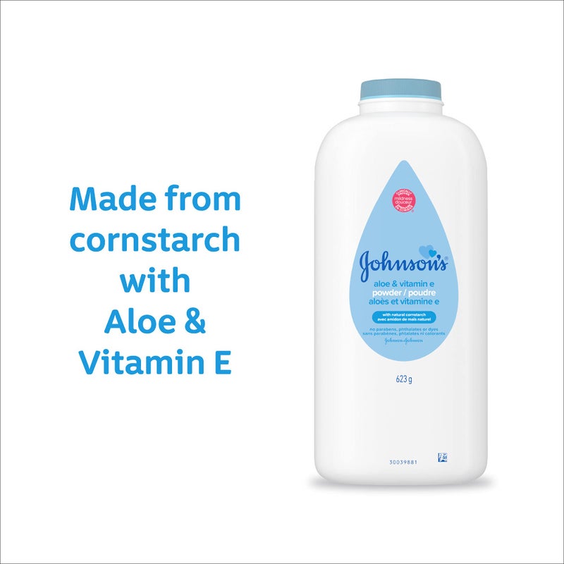 Johnson's Baby Powder, Naturally Derived Cornstarch with Aloe & Vitamin E for Delicate Skin, Hypoallergenic and Free of Parabens, Phthalates, and Dyes for Gentle Baby Skin Care, 15 oz (Pack of 2) - Image 2