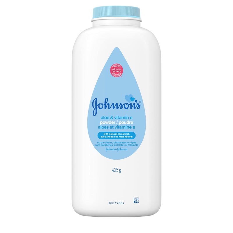 Johnson's Baby Powder, Naturally Derived Cornstarch with Aloe & Vitamin E for Delicate Skin, Hypoallergenic and Free of Parabens, Phthalates, and Dyes for Gentle Baby Skin Care, 15 oz (Pack of 2) - Image 1