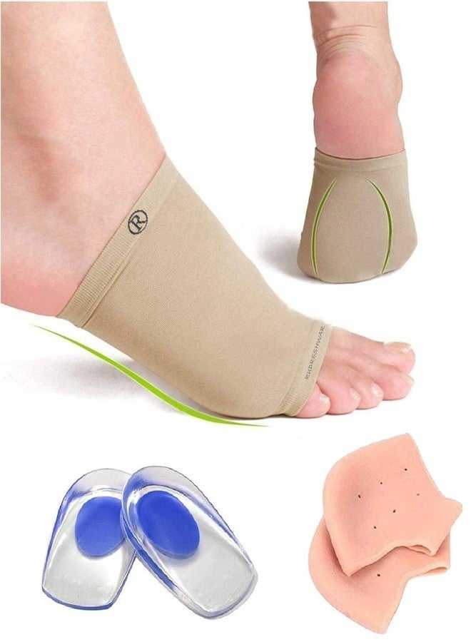 RUDRESHWAR Moisturizing Gel Silicone Heel Pad Socks 1 Pair, Arch Support Sleeve Cushion 1 Pair, Heel Protector Insole Cups 1 Pair (Pack of -3) - Image 1