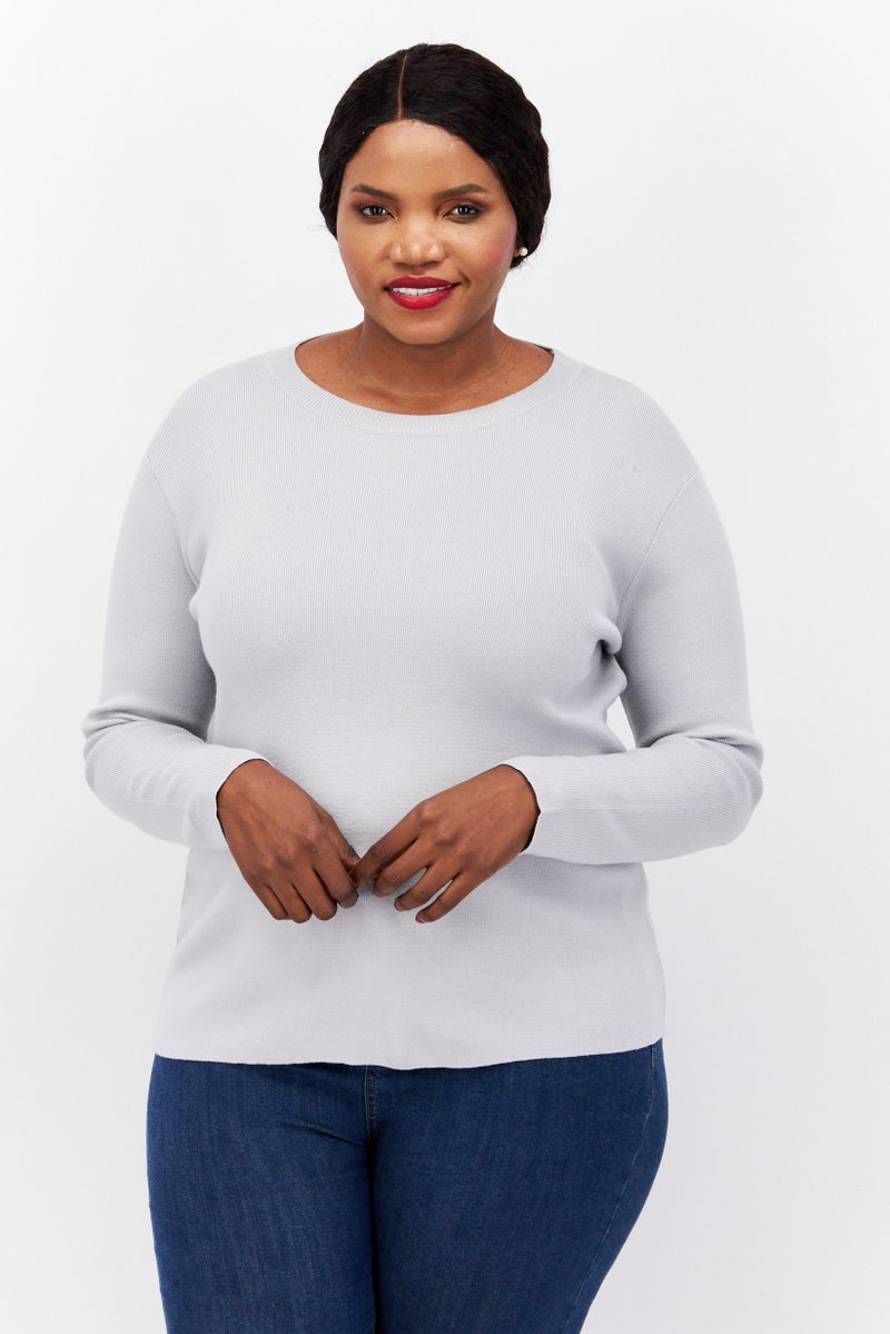 Fire & Glory Women Crew Neck Knitted Sweater, Grey - Image 1