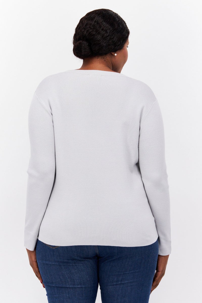 Fire & Glory Women Crew Neck Knitted Sweater, Grey - Image 4