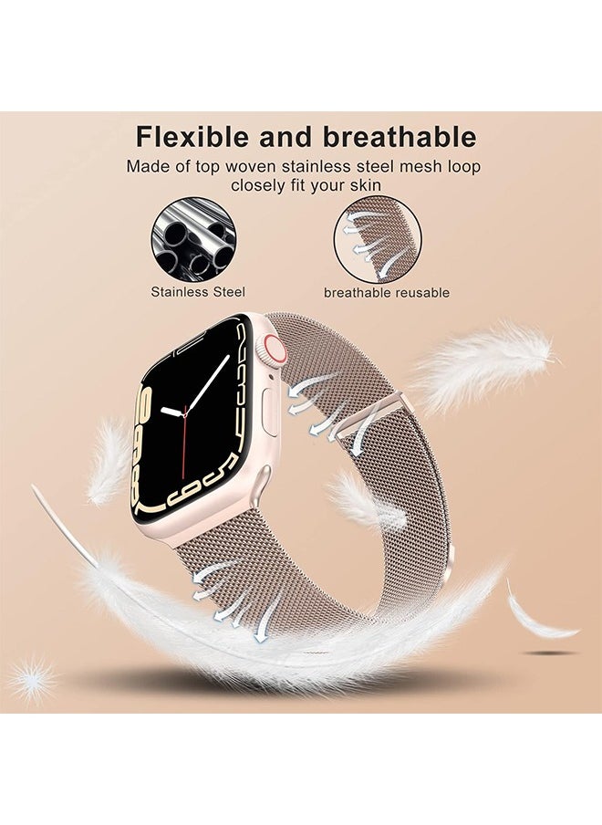 Ocean - Compatible for Apple Watch Band 38mm/40mm/41mm for Women and Men, Stainless Steel Mesh Loop Magnetic Clasp Replacement Wristband Strap Compatible with iWatch SE & Series 8/7/6/5/4/3/2/1, Rose Gold - Image 1