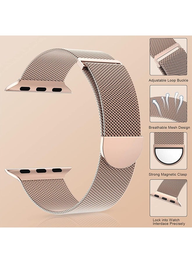 Ocean - Compatible for Apple Watch Band 38mm/40mm/41mm for Women and Men, Stainless Steel Mesh Loop Magnetic Clasp Replacement Wristband Strap Compatible with iWatch SE & Series 8/7/6/5/4/3/2/1, Rose Gold - Image 1