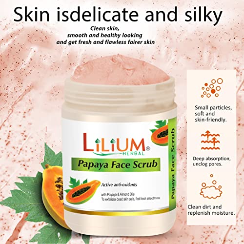 Lilium Herbal Papaya Face Scrub 900G | Active Anti-Oxidants with Papaya & Almond Oils | To Exfoliate Dead Skin Cells | Feel Fresh Smoothness | Unclogs Pores | All Skin Types - Image 3