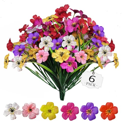 7Queen 6Bundles Artificial Flowers for Outdoor,No Fade Fake Plastic Flowers Faux Plants for Decoration Hanging Planters Indoor Outside Garden Porch Window Box Home Wedding Farmhouse (6) - Image 1