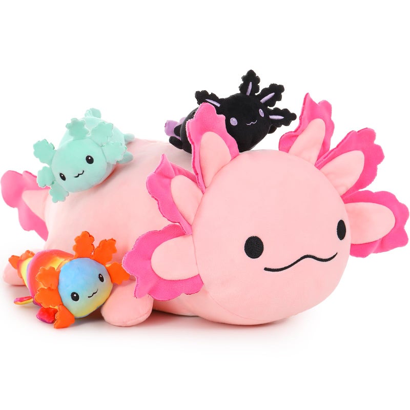 BENINY 4Pcs Axolotl Plush Set 24 Inch Large Pink Mommy with 3 Babies Soft Pillow Stuffed Animals for Decor or Gift Safe for Girls Boys - Image 3