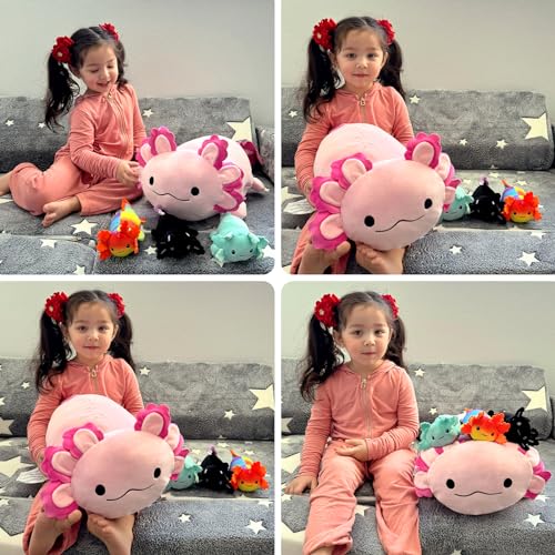 BENINY 4Pcs Axolotl Plush Set 24 Inch Large Pink Mommy with 3 Babies Soft Pillow Stuffed Animals for Decor or Gift Safe for Girls Boys - Image 5