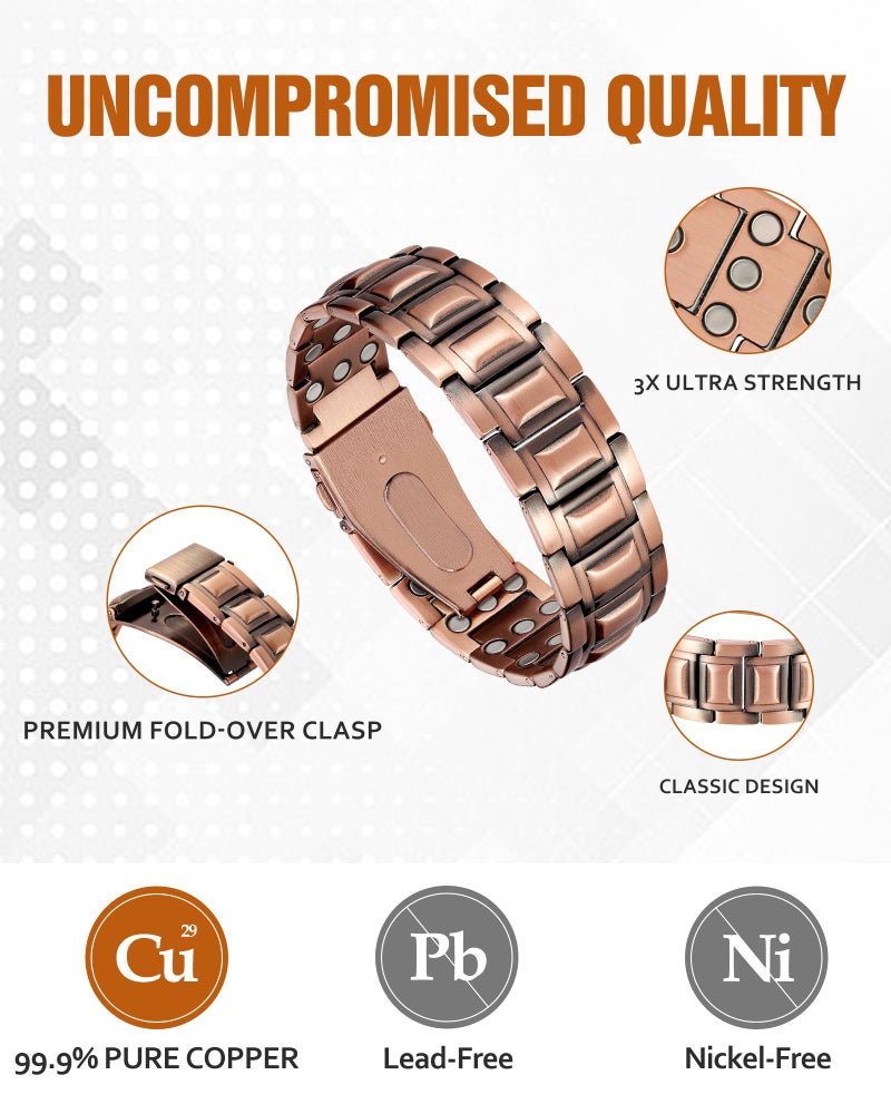 Jecanori 3X Strength Copper Bracelets for Men, Magnetic Bracelets for Men with 3800 Gauss Magnets, Premium Fold-Over Clasp - Image 4