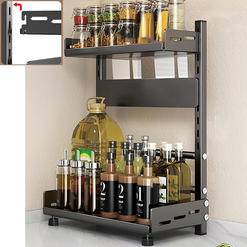 Tycom Spice Rack, Kitchen Shelf Organizer Countertop, 2-Tier Large Standing Seasoning Rack for Storage Spice, Kitchen Spice Organizer, Spice Holder (2-Tier Adjustable Black) - Image 1