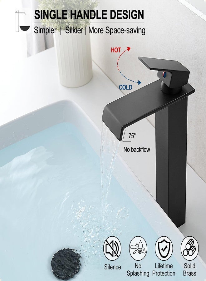 صنبور حوض غسيل نحاسي أسود من HEYMYTAP، بفتحة واحدة، صنبور حوض غسيل طويل بمقبض واحد، صنابير حمام عصرية لأحواض الغسيل مع خراطيم تصريف وإمداد منبثقة. - Image 3