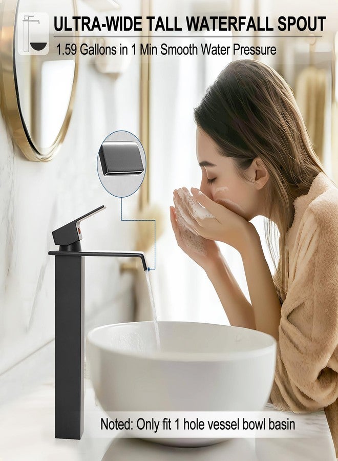 صنبور حوض غسيل نحاسي أسود من HEYMYTAP، بفتحة واحدة، صنبور حوض غسيل طويل بمقبض واحد، صنابير حمام عصرية لأحواض الغسيل مع خراطيم تصريف وإمداد منبثقة. - Image 2