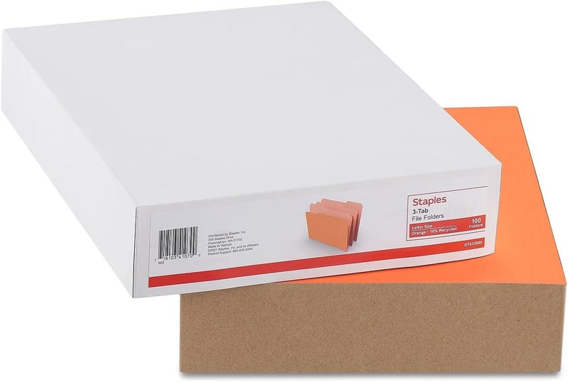 Staples Top-Tab File Folders 3-Tab Letter Size Orange 100/Box - Image 5