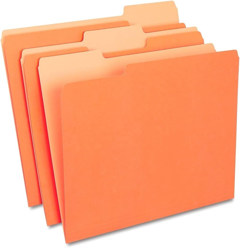 Staples Top-Tab File Folders 3-Tab Letter Size Orange 100/Box - Image 1
