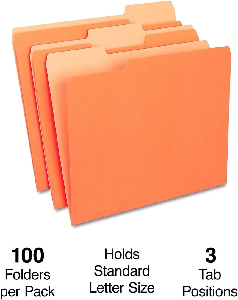 Staples Top-Tab File Folders 3-Tab Letter Size Orange 100/Box - Image 2