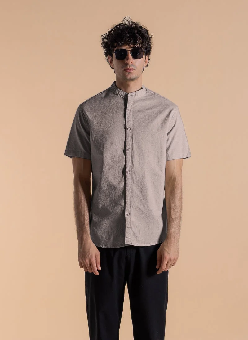 SHAPES MANDARIN COLLAR LINEN BLEND SHIRT