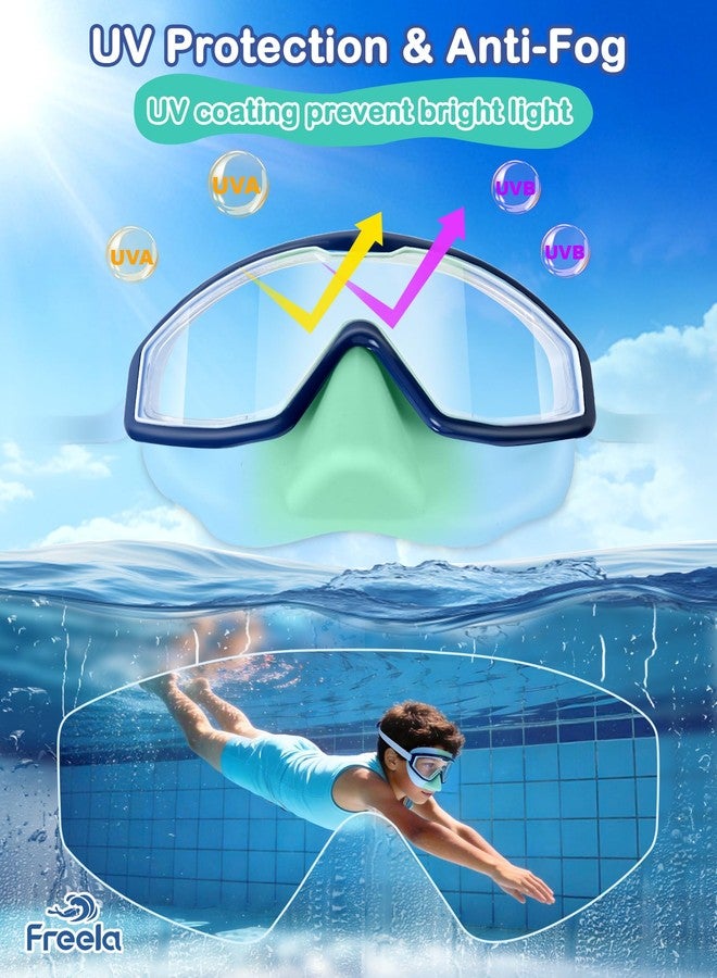 Freela 2 Pack Kids Swim Goggles for 6-14 4-7 3-6 with Nose Cover, 180° Clear View Anti-Fog UV Leak-Proof Blumi Swimming Goggles, Large Frame Mirrored Lens Pool Goggles for Children Toddler Boys Girls - Image 2