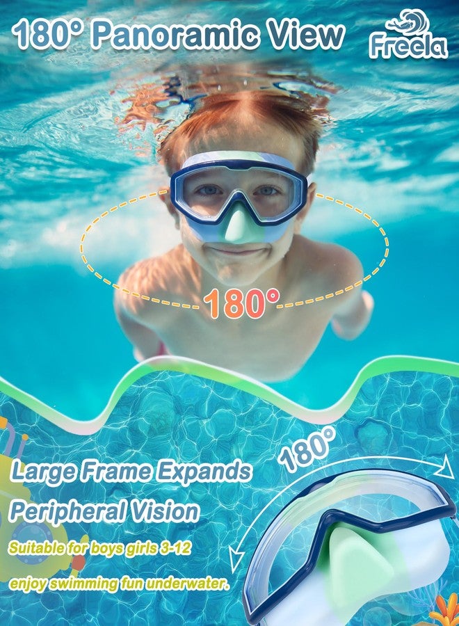 Freela 2 Pack Kids Swim Goggles for 6-14 4-7 3-6 with Nose Cover, 180° Clear View Anti-Fog UV Leak-Proof Blumi Swimming Goggles, Large Frame Mirrored Lens Pool Goggles for Children Toddler Boys Girls - Image 3