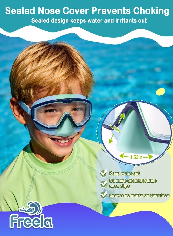 Freela 2 Pack Kids Swim Goggles for 6-14 4-7 3-6 with Nose Cover, 180° Clear View Anti-Fog UV Leak-Proof Blumi Swimming Goggles, Large Frame Mirrored Lens Pool Goggles for Children Toddler Boys Girls - Image 5