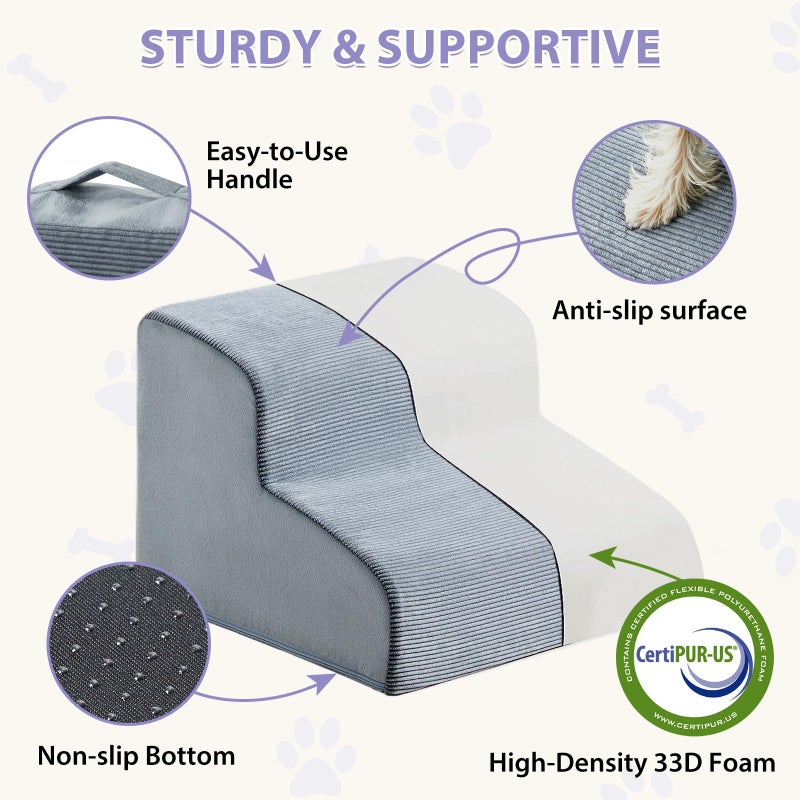 LEXTRO Dog Stairs for Small Dogs, 2-Steps Dog Ramp for Couch, Pet Stairs with Highly Supportive Foam and Non-Slip Bottom, Pet Steps for Cat & Doggie (High 11.8 Inch) - Image 5
