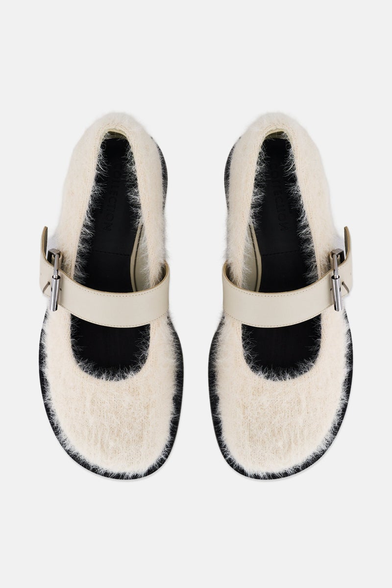 CHARLES & KEITH Women Furry Mary Janes Adjustable Buckle Casual Shoes, Off White  - Image 3