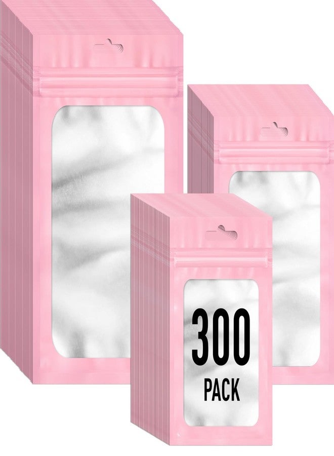 ANZNKU 300 Pcs Pink Mylar Resealable Bags 4x6 In, 3x4.7 In, 4.7x7.9 In, Smell Proof Bags with Window for Small Business, Small Pouch for Candy Jewelry Goodie Gift Party Favors & Food Storage - Image 1