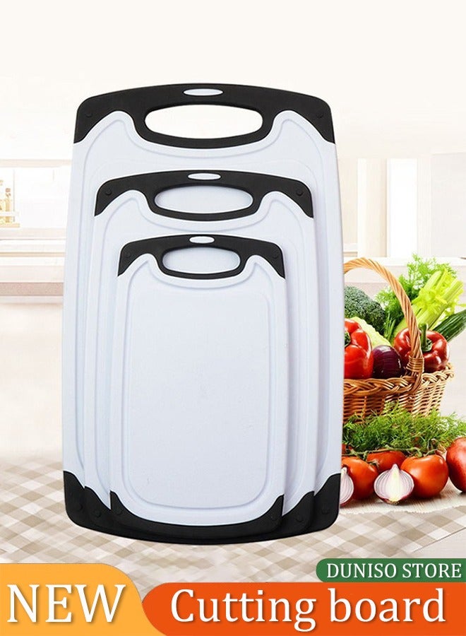 DUNISO 3 Pieces Of Cutting Board, Kitchen Square Shaped Cutting Board Set，Plastic Chopping Board，BPA Free，With Easy To Grip Handle And Juice Trough, Heat Resistant And Non Slip， For Meat Veggies Fruits Garlic Ginger - Image 1