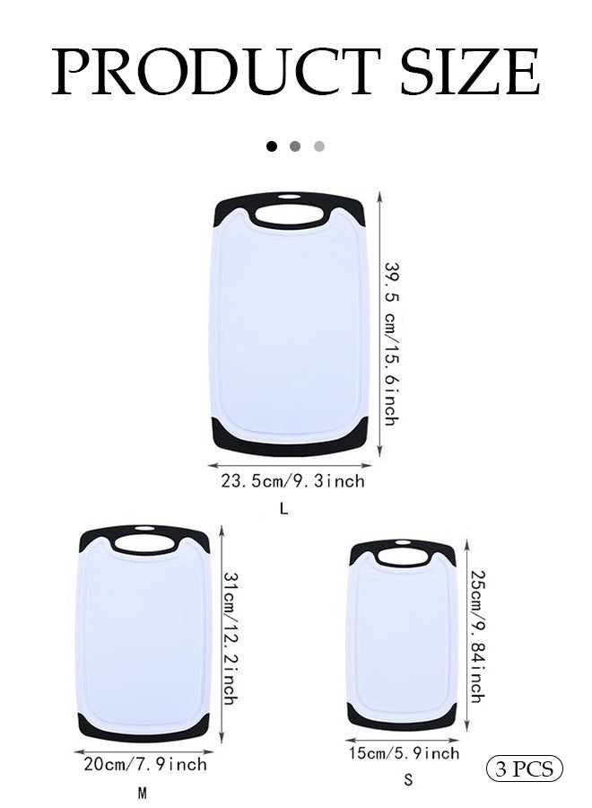 DUNISO 3 Pieces Of Cutting Board, Kitchen Square Shaped Cutting Board Set，Plastic Chopping Board，BPA Free，With Easy To Grip Handle And Juice Trough, Heat Resistant And Non Slip， For Meat Veggies Fruits Garlic Ginger - Image 2