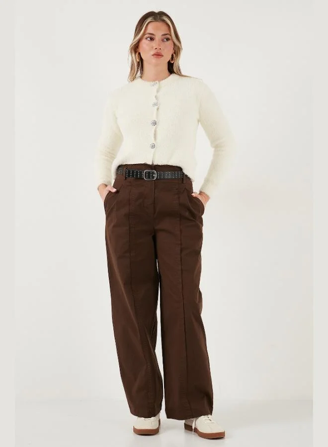 Lela Lela Cotton Relaxed Fit Wide Leg Stitch Detailed Belted Trousers Women's TROUSERS 68351208