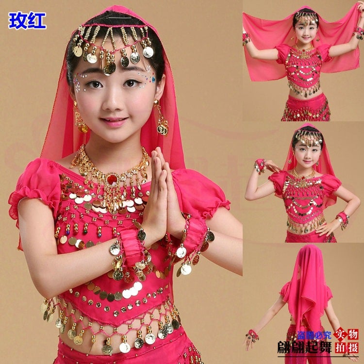New Children'S Indian Dance Performance Clothing Hanging Coin Head Scarf Children'S Belly Dance Headwear Earrings Necklace Bracelet - Image 4