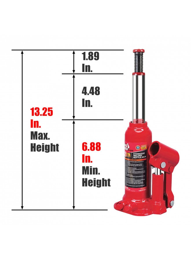 BIG RED T90203B Torin Hydraulic Welded Bottle Jack, 2 Ton (4,000 lb) Capacity, Red - Image 2