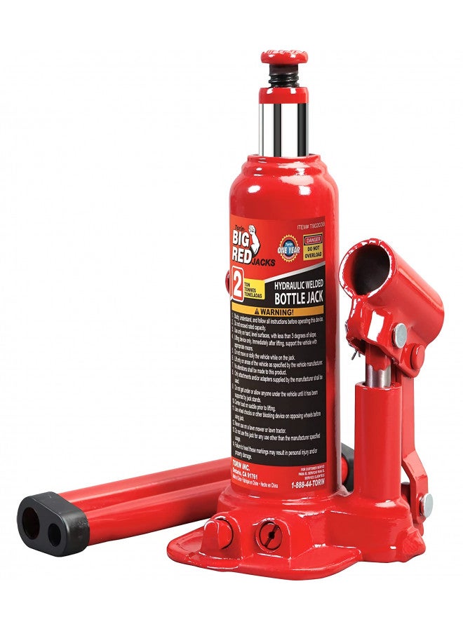 BIG RED T90203B Torin Hydraulic Welded Bottle Jack, 2 Ton (4,000 lb) Capacity, Red - Image 1