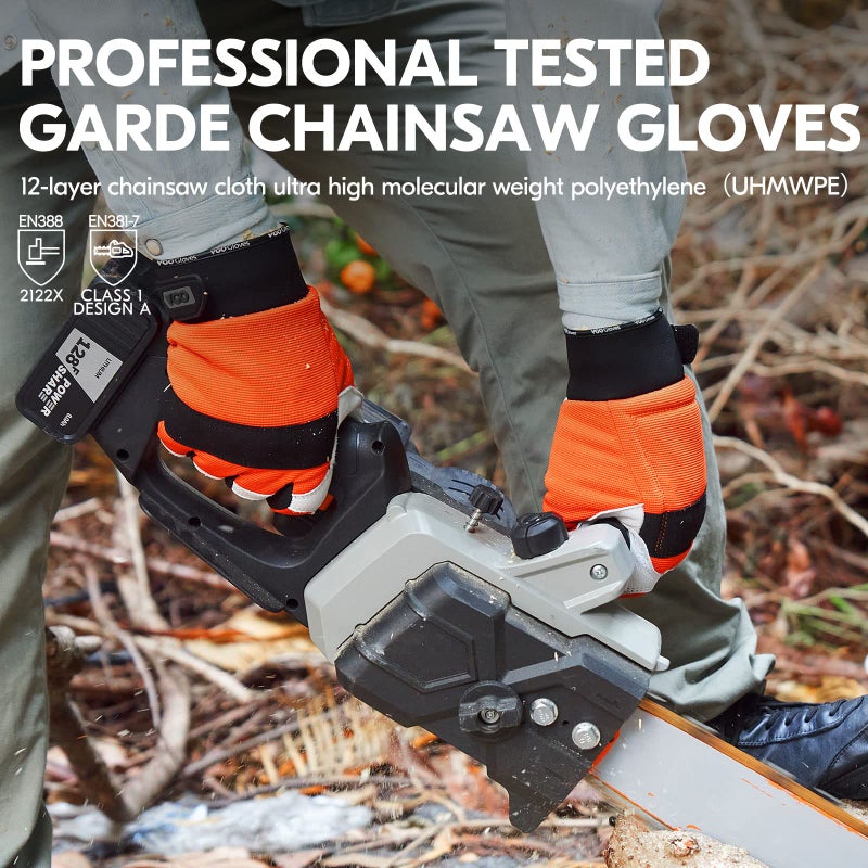 Vgo... 1Pair Chainsaw Gloves, 12-Layer Chainsaw Protection on Left Hand Back, Safety leather Work Gloves, Mechanic Gloves (XXL,Orange, GA8912) - Image 4