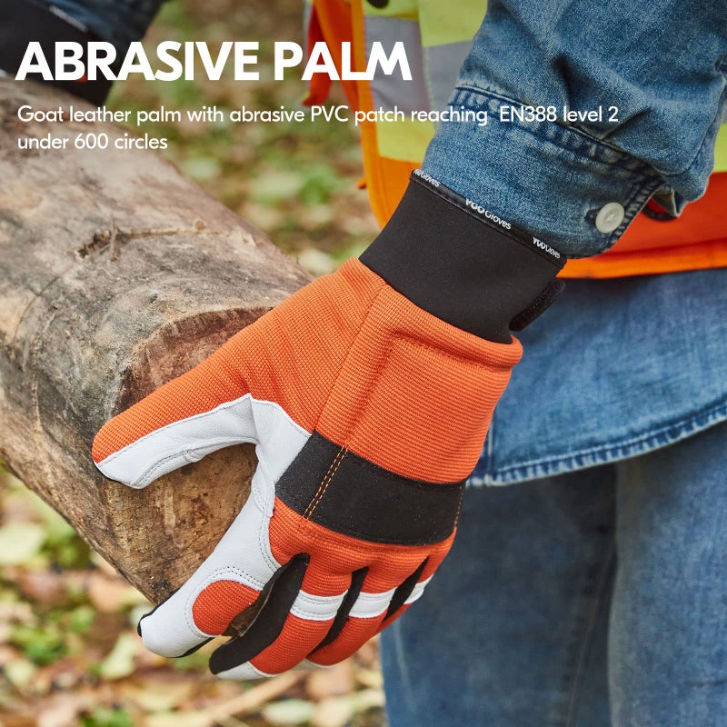 Vgo... 1Pair Chainsaw Gloves, 12-Layer Chainsaw Protection on Left Hand Back, Safety leather Work Gloves, Mechanic Gloves (XXL,Orange, GA8912) - Image 5