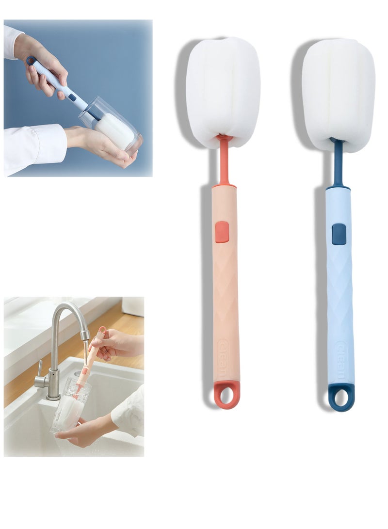 Zikra Sponge Bottle Cleaner Brush, Durable Household 2 Piece of Long Handled Thermos Cup Water Bottle and Baby Bottle Brush, Pink&Blue - Image 1