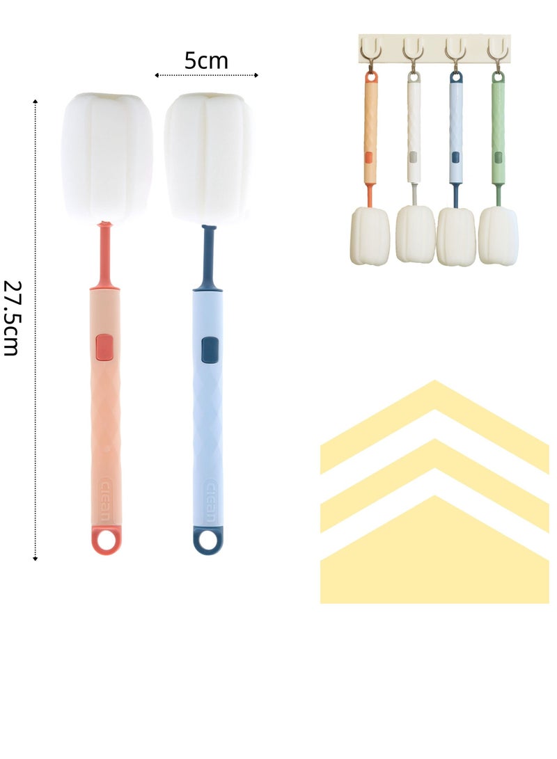 Zikra Sponge Bottle Cleaner Brush, Durable Household 2 Piece of Long Handled Thermos Cup Water Bottle and Baby Bottle Brush, Pink&Blue - Image 4