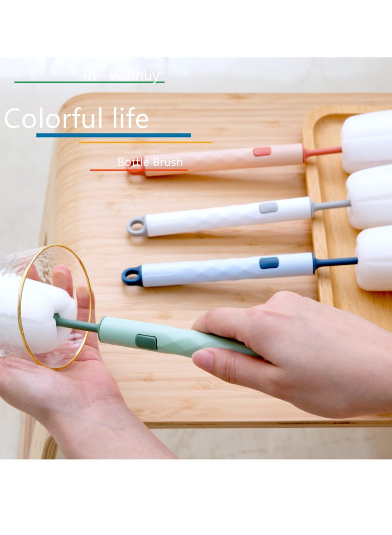 Zikra Sponge Bottle Cleaner Brush, Durable Household 2 Piece of Long Handled Thermos Cup Water Bottle and Baby Bottle Brush, Pink&Blue - Image 5