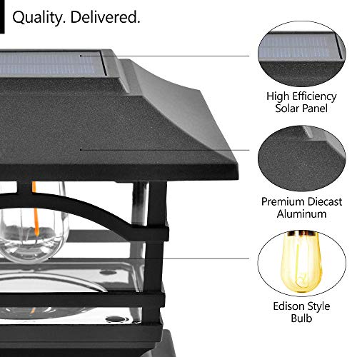 Davinci Lighting Edison Solar Outdoor Post Cap Lights - 4x4 5x5 6x6 - Bright LED Light for Fence Deck Garden or Patio Posts - Slate Black (1 Pack) - Image 2