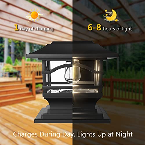Davinci Lighting Edison Solar Outdoor Post Cap Lights - 4x4 5x5 6x6 - Bright LED Light for Fence Deck Garden or Patio Posts - Slate Black (1 Pack) - Image 5