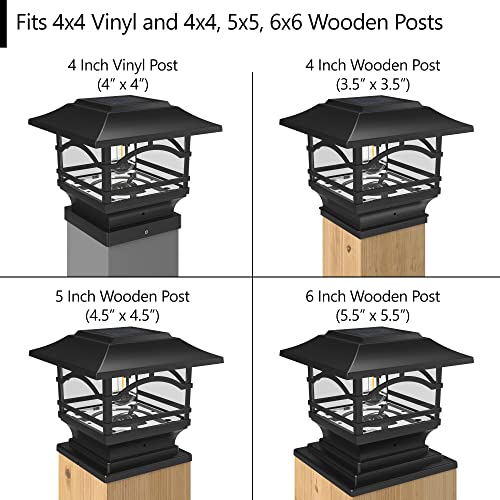 Davinci Lighting Edison Solar Outdoor Post Cap Lights - 4x4 5x5 6x6 - Bright LED Light for Fence Deck Garden or Patio Posts - Slate Black (1 Pack) - Image 4