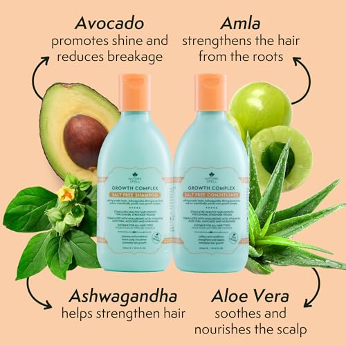 Nature Spell Hair Growth Complex Shampoo & Conditioner Set for All Hair Types, Sulfate & Paraben Free, Nourishing & Strengthening with Hyaluronic Acid & Vitamin B5, Vegan, Pack of 2, 10.14 fl oz Each - Image 2