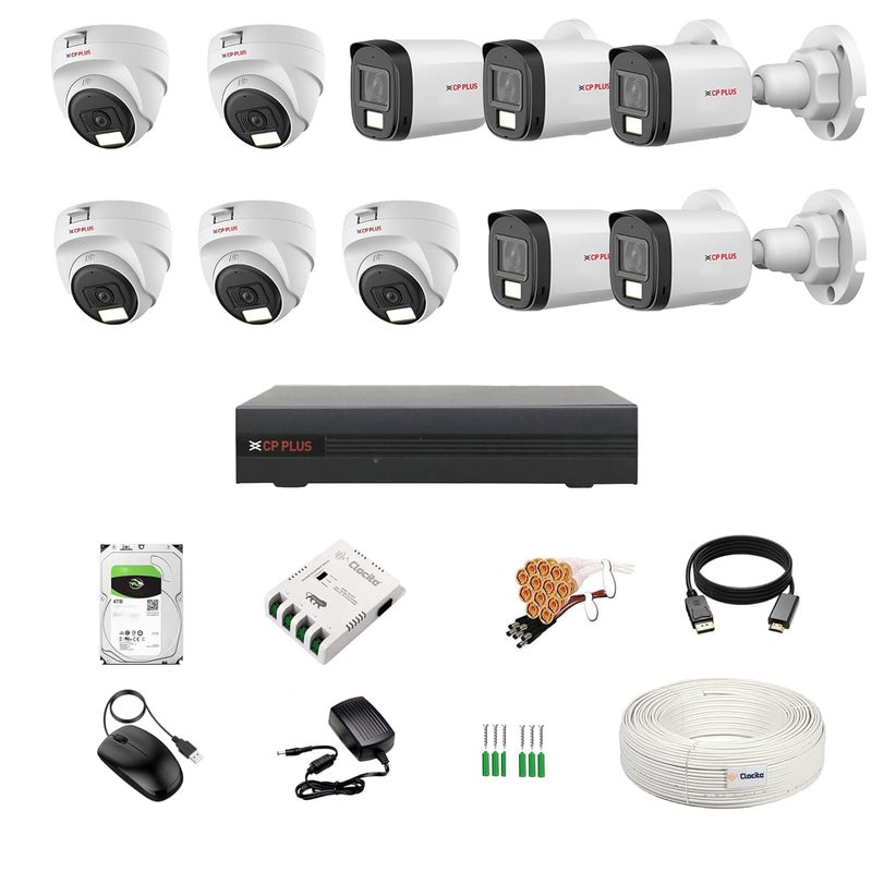 Clocite CP Plus illumax 2.4MP 16 CH DVR, 2.4MP 5 Dome & 5 Bullet Cameras [Color Night Vision + Built-in Audio MIC + Smart Dual Light + Motion Detection] + 4TB HDD + 8 CH SMPS 2 Nos + CCTV Cable + BNC/DC - Image 1