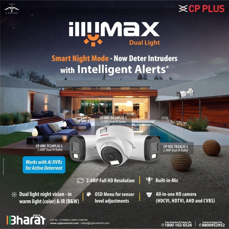 Clocite CP Plus illumax 2.4MP 16 CH DVR, 2.4MP 5 Dome & 5 Bullet Cameras [Color Night Vision + Built-in Audio MIC + Smart Dual Light + Motion Detection] + 4TB HDD + 8 CH SMPS 2 Nos + CCTV Cable + BNC/DC - Image 4