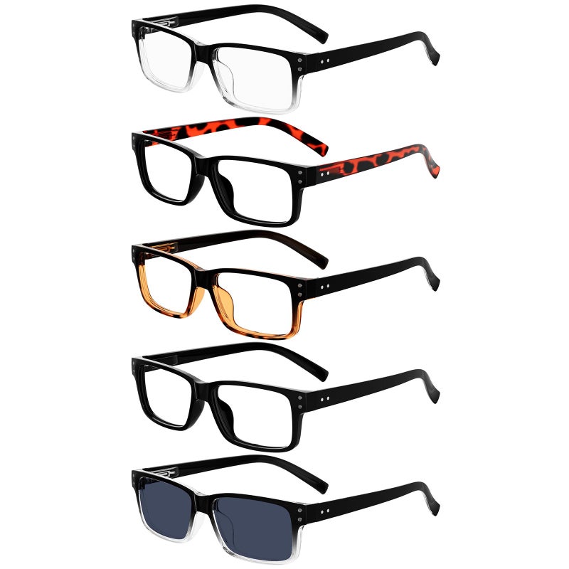 Eyekepper 5 Pack Reading Glasses for Men Includes Reader Sunglasses Classic Readers 125
