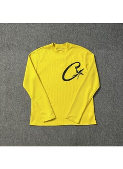 Generic Corteiz Devil Island High Quality Long Sleeve T-Shirt Mens Fashionable Waffle Pattern Cotton round Neck Print Casual Top Yellow  - Image 2