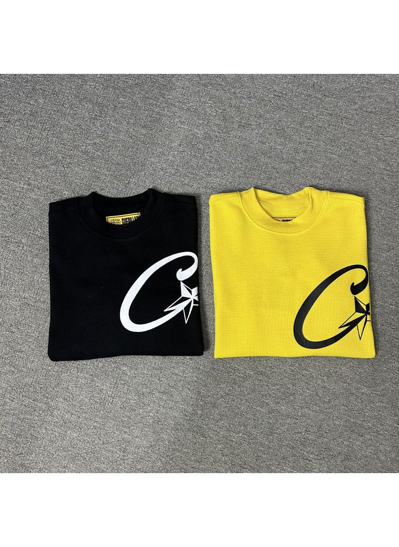 Generic - Corteiz Devil Island High Quality Long Sleeve T-Shirt Mens Fashionable Waffle Pattern Cotton round Neck Print Casual Top Yellow - Image 1