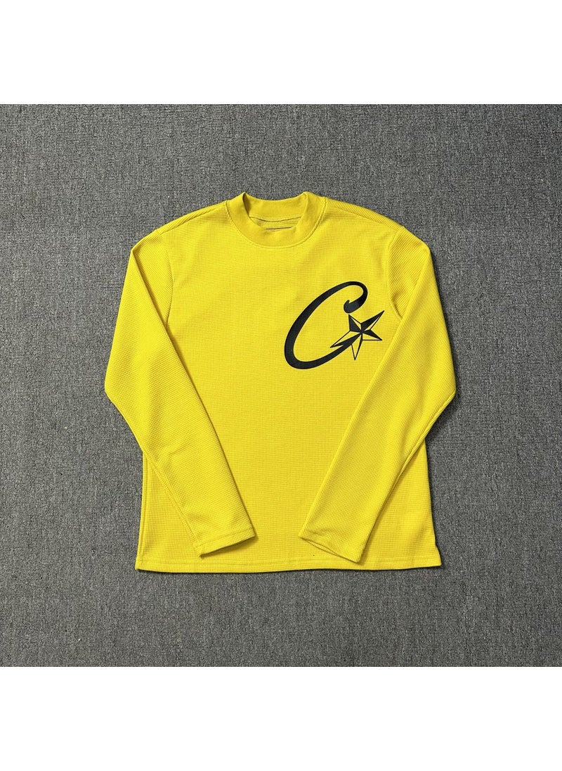 Generic - Corteiz Devil Island High Quality Long Sleeve T-Shirt Mens Fashionable Waffle Pattern Cotton round Neck Print Casual Top Yellow - Image 1