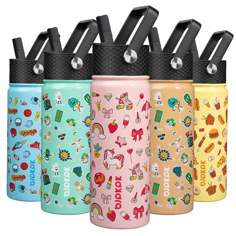 BJPKPK Insulated Water Bottle with Straw Lid, 18 oz Stainless Steel Metal Water Bottles, Reusable Leak Proof BPA Free Water Bottles, Cups, Thermo, Unicorn - Image 1