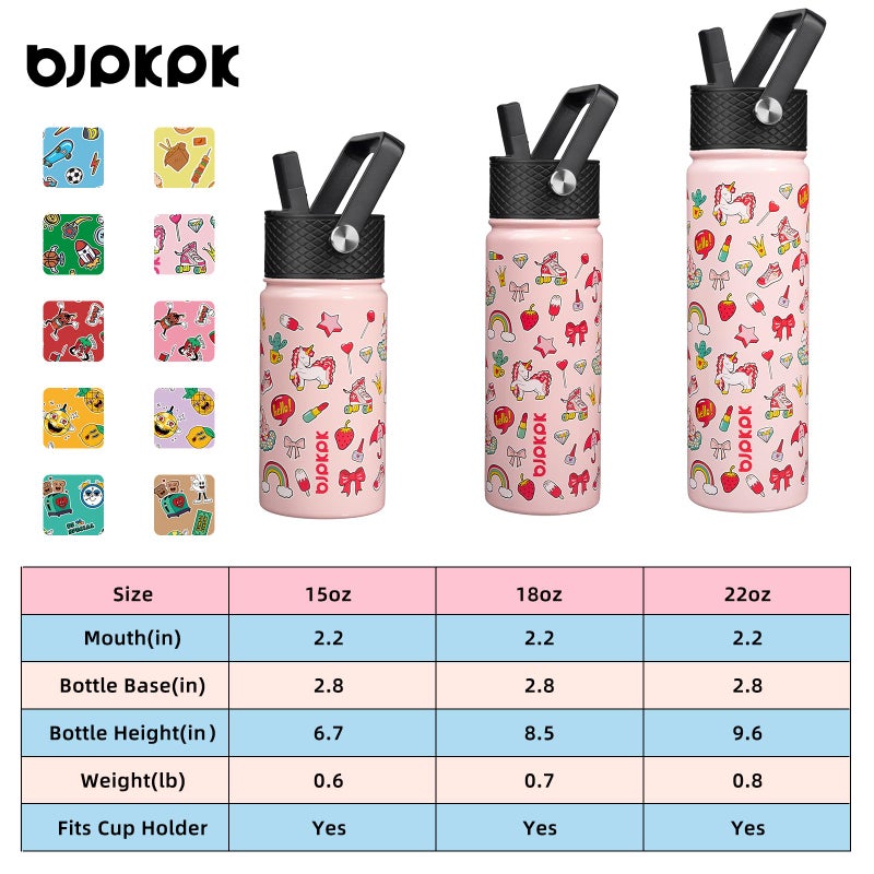 BJPKPK Insulated Water Bottle with Straw Lid, 18 oz Stainless Steel Metal Water Bottles, Reusable Leak Proof BPA Free Water Bottles, Cups, Thermo, Unicorn - Image 5